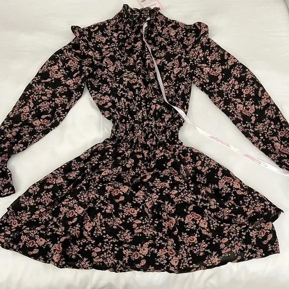 Missguided | Dresses | Black Floral High Neck Shirred Mini Dress Black |  Poshmark
